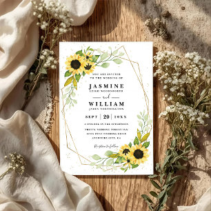 Elegant Sunflowers Rustic Modern QR Code Wedding Invitation