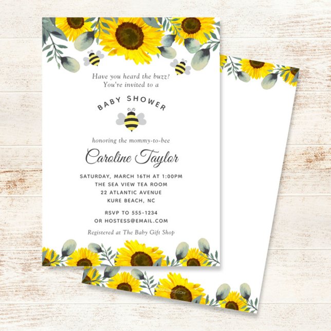 Elegant Sunflowers Sweet as Can Bee Baby Shower Invitation (Creator Uploaded)