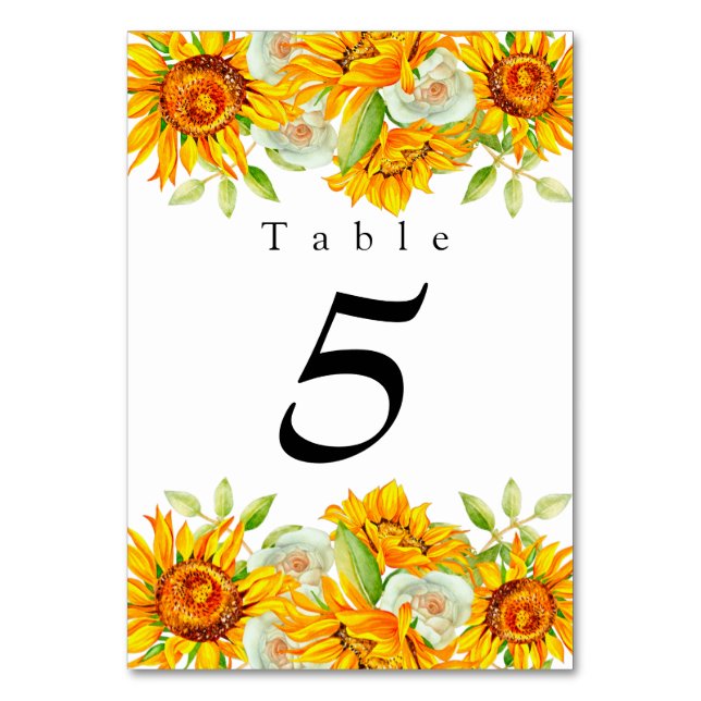 Elegant Sunflowers Table Number (Front)