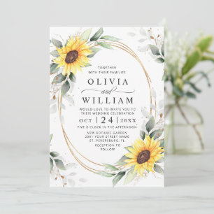 Elegant Sunflowers Watercolor Greenery Wedding Invitation
