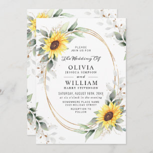 Elegant Sunflowers Watercolor Greenery Wedding Invitation