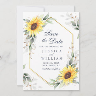 Elegant Sunflowers Watercolor Greenery Wedding  Save The Date