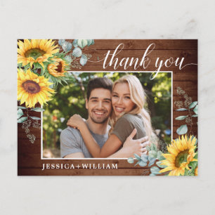 Elegant Sunflowers Wedding Floral Thank You Postcard