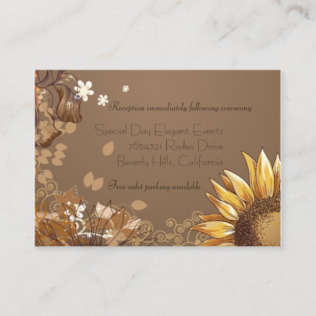 Elegant Sunflowers Wedding Reception Card (Front)