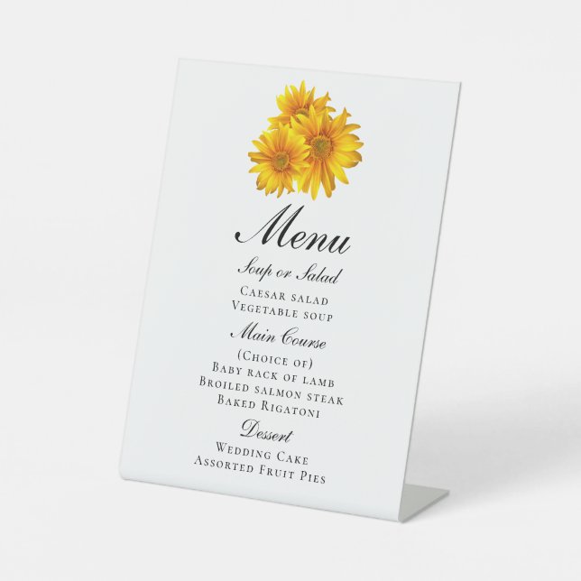 Elegant Sunflowers Yellow Floral Wedding Menu  Pedestal Sign (Front)