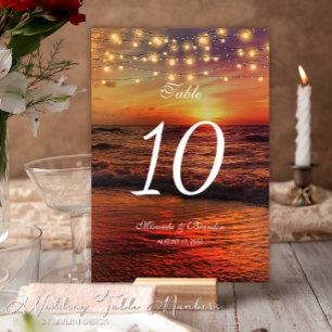 Elegant Sunset Beach Lights Summer Wedding Table Number