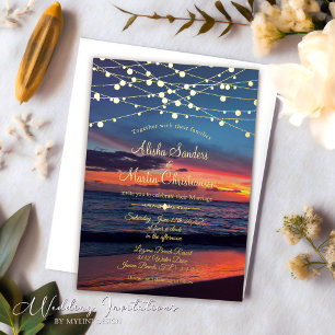 Elegant Sunset Beach String Lights Summer Wedding
