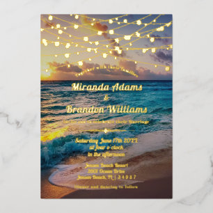 Elegant Sunset Beach String Lights Summer Wedding
