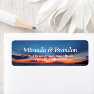 Elegant Sunset Beach String Lights Summer Wedding Return Address Label
