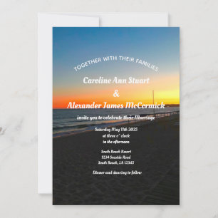 Elegant Sunset Beach Summer Nautical Wedding Invitation