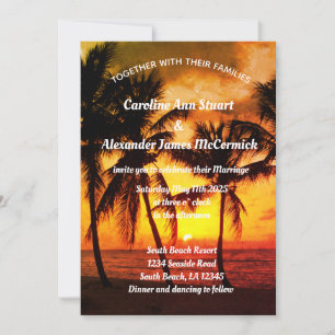 Elegant Sunset Beach Summer Tropical Wedding Invitation