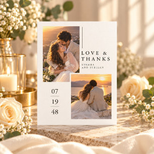 Elegant Sunset Duo Photo Wedding Thank You Card