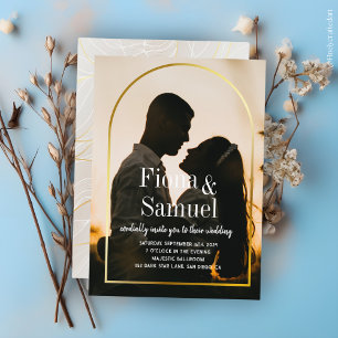 Elegant Sunset Golden Custom Photo Wedding Invitation