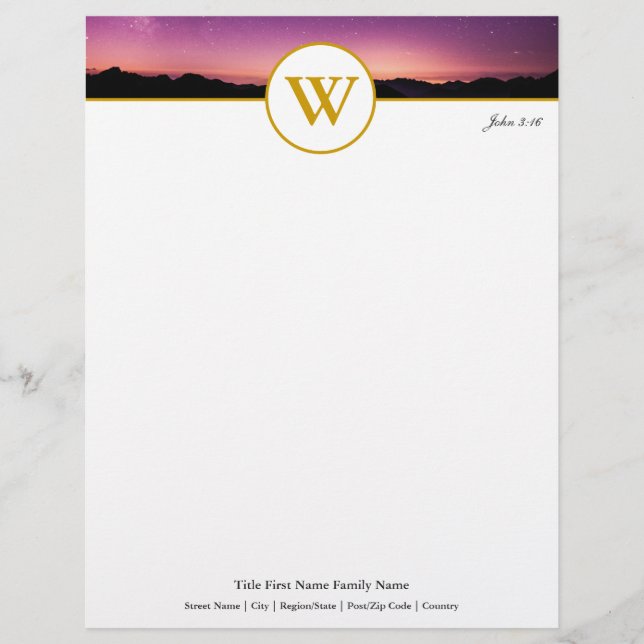 Elegant Sunset Monogram Customisable Custom Letterhead (Front)