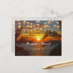 Elegant Sunset Palm Beach Summer Wedding RSVP Postcard