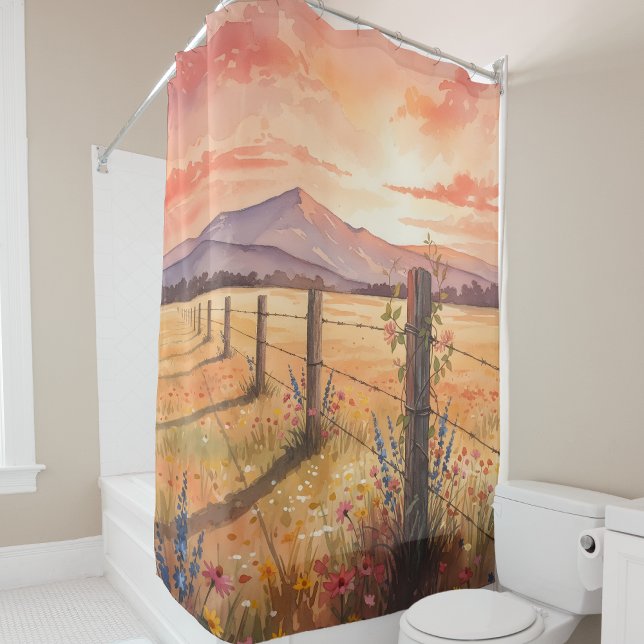 Elegant Sunset Wildflower Scene Shower Curtain (Creator Uploaded)