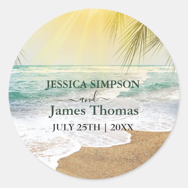 Elegant Sunshine And Blue Ocean Beach Classic Round Sticker (Front)
