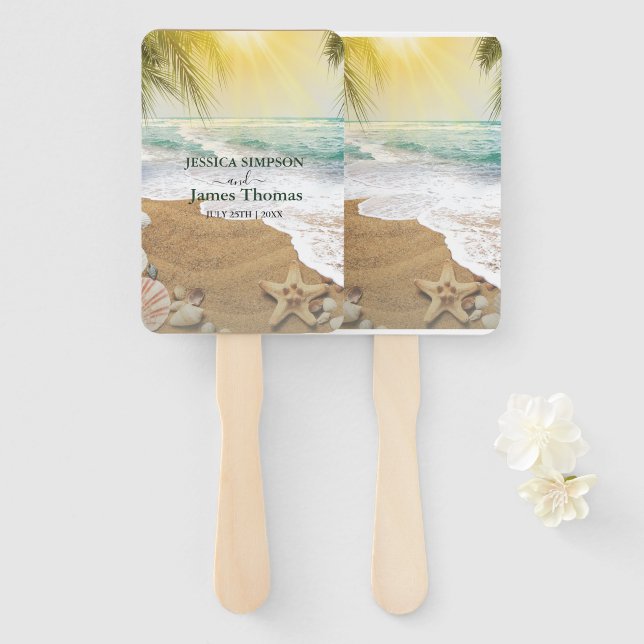 Elegant Sunshine And Blue Ocean Beach Hand Fan (Front and Back)
