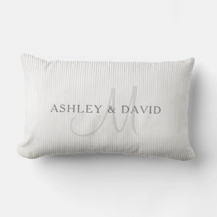 Elegant Surname Monogram & Thin Grey Stripes Lumbar Cushion