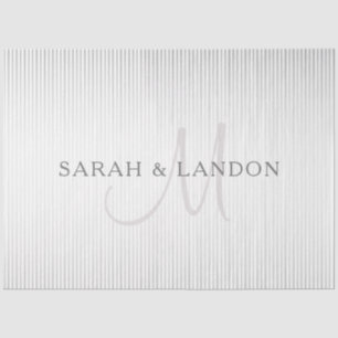 Elegant Surname Monogram & Thin Grey Stripes Tissue Paper