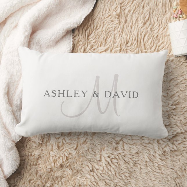 Elegant Surname Monogram | White & Grey Lumbar Cushion (Blanket)