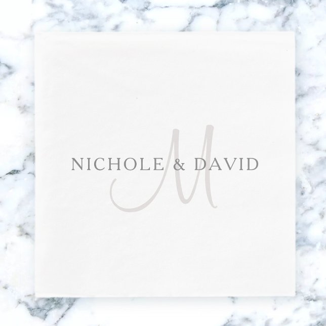 Elegant Surname Monogram | White & Grey Napkin (Creator Uploaded)