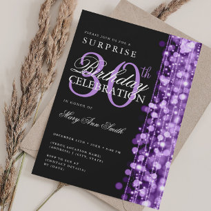 Elegant Surprise 30th Birthday Sparkles Purple Invitation