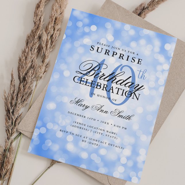 Elegant SURPRISE 40th Birthday Navy Blue Lights Invitation (Elegant SURPRISE 40th Birthday Navy Blue Lights Invitation)