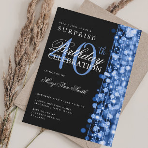Elegant Surprise 40th Birthday Sparkles Navy Invitation
