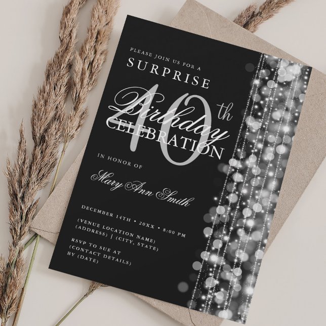Elegant Surprise 40th Birthday Sparkles Silver Invitation (Elegant Surprise 40th Birthday Sparkles Silver Invitation)