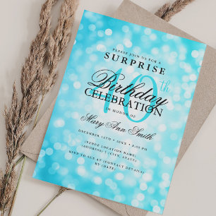 Elegant SURPRISE 40th Birthday Turquoise Lights Invitation