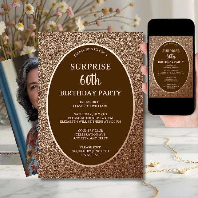 Elegant Surprise 60th Birthday Digital or Paper  Invitation (Creator Uploaded)