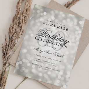 Elegant SURPRISE 60th Birthday Glam Silver Lights Invitation