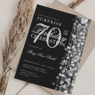 Elegant Surprise 70th Birthday Sparkles Silver Invitation
