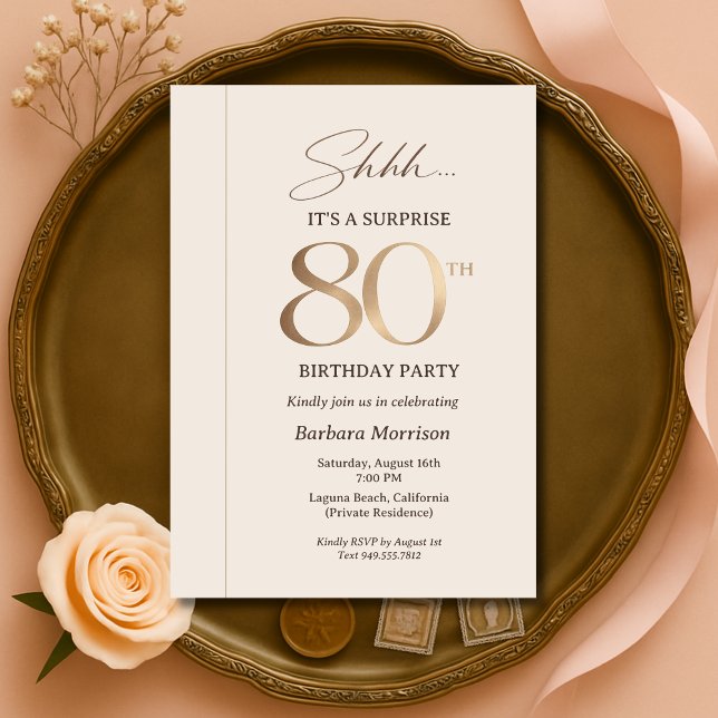 Elegant Surprise 80th Birthday Invitation (Creator Uploaded)