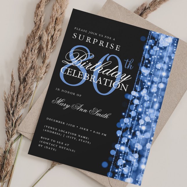 Elegant Surprise 80th Birthday Sparkles Navy Invitation (Elegant Surprise 80th Birthday Sparkles Navy Invitation)