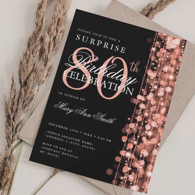 Elegant Surprise 80th Birthday Sparkles Rose Gold Invitation (Elegant Surprise 80th Birthday Sparkles Rose Gold Invitation)