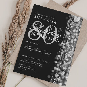 Elegant Surprise 80th Birthday Sparkles Silver Invitation