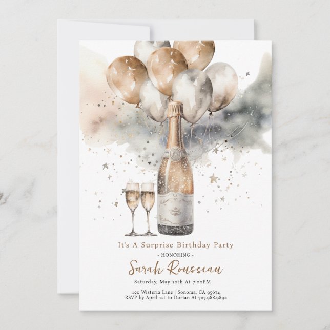 Elegant Surprise Birthday Party Champagne  Invitation (Front)