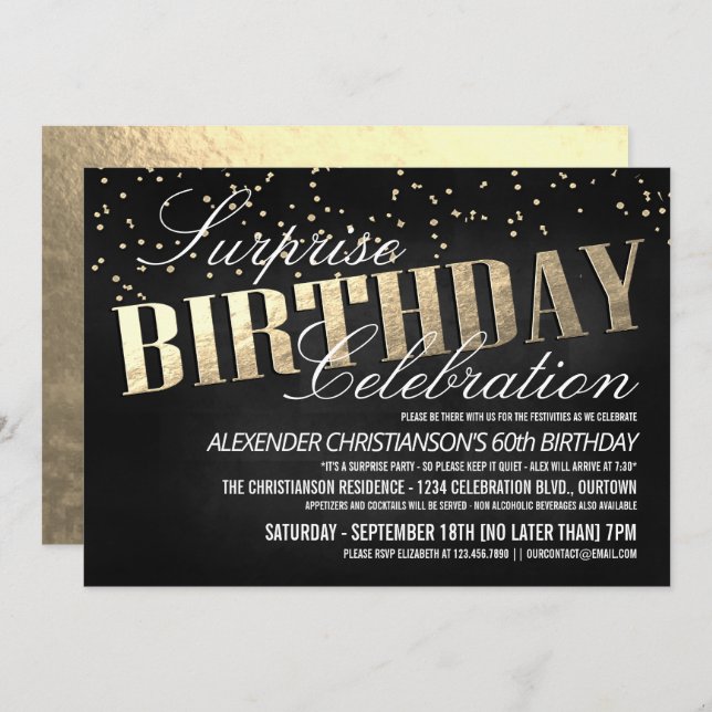 Elegant Surprise Birthday Party Invitations (Front/Back)