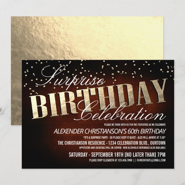 Elegant Surprise Birthday Party Invitations (Front/Back)