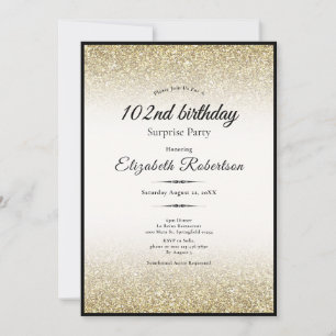 Elegant Surprise Black Gold 102nd Birthday Invitation