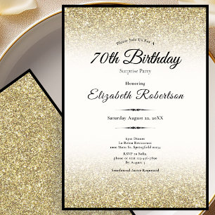 Elegant Surprise Black Gold Glitter 70th Birthday Invitation