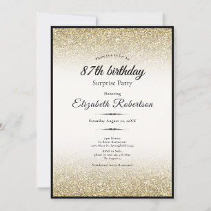 Elegant Surprise Black Gold Glitter 87th Birthday Invitation