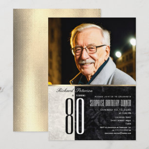 Elegant Surprise Gold 80th Birthday Photo Invitation