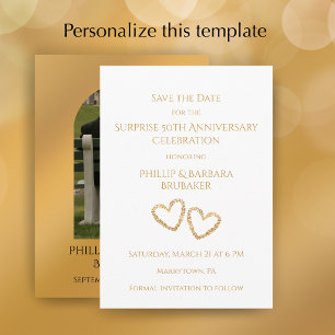 Elegant Surprise Golden 50th Anniversary Party Save The Date