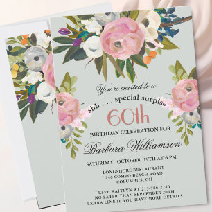 Elegant SURPRISE Handpainted 60th Birthday Party  Invitation