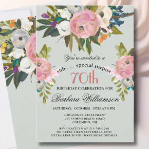 Elegant SURPRISE Handpainted 70th Birthday Party  Invitation