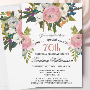 Elegant SURPRISE Handpainted 70th Birthday Party Invitation