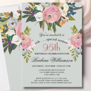 Elegant SURPRISE Handpainted 95th Birthday Party  Invitation